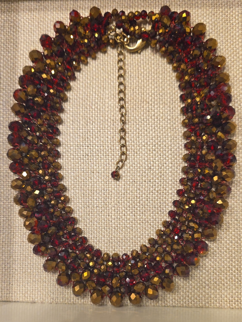 Gold and Deep Red Beaded Statement Necklace